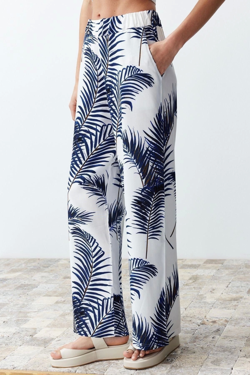 Moda Dokuma Baskılı Degaje Yaka Casual Günlük Siyah Desenli Kimono Pantolon Dokuma Alt-Üst Takım