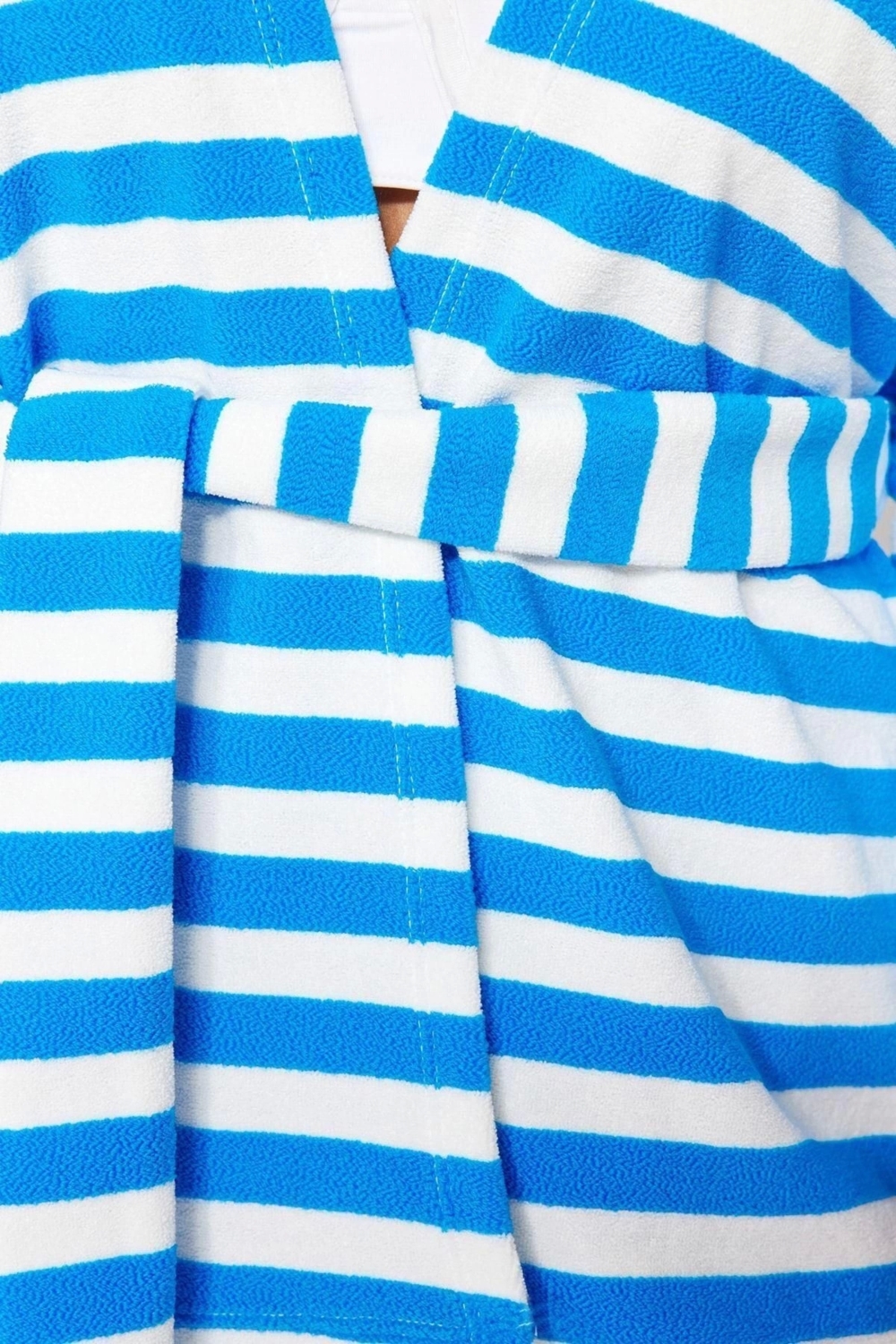 Moda Örme Regular Kalıp Crop V Yaka Standart Kol Havlu Basic Çizgili Desen Kimono Kaftan