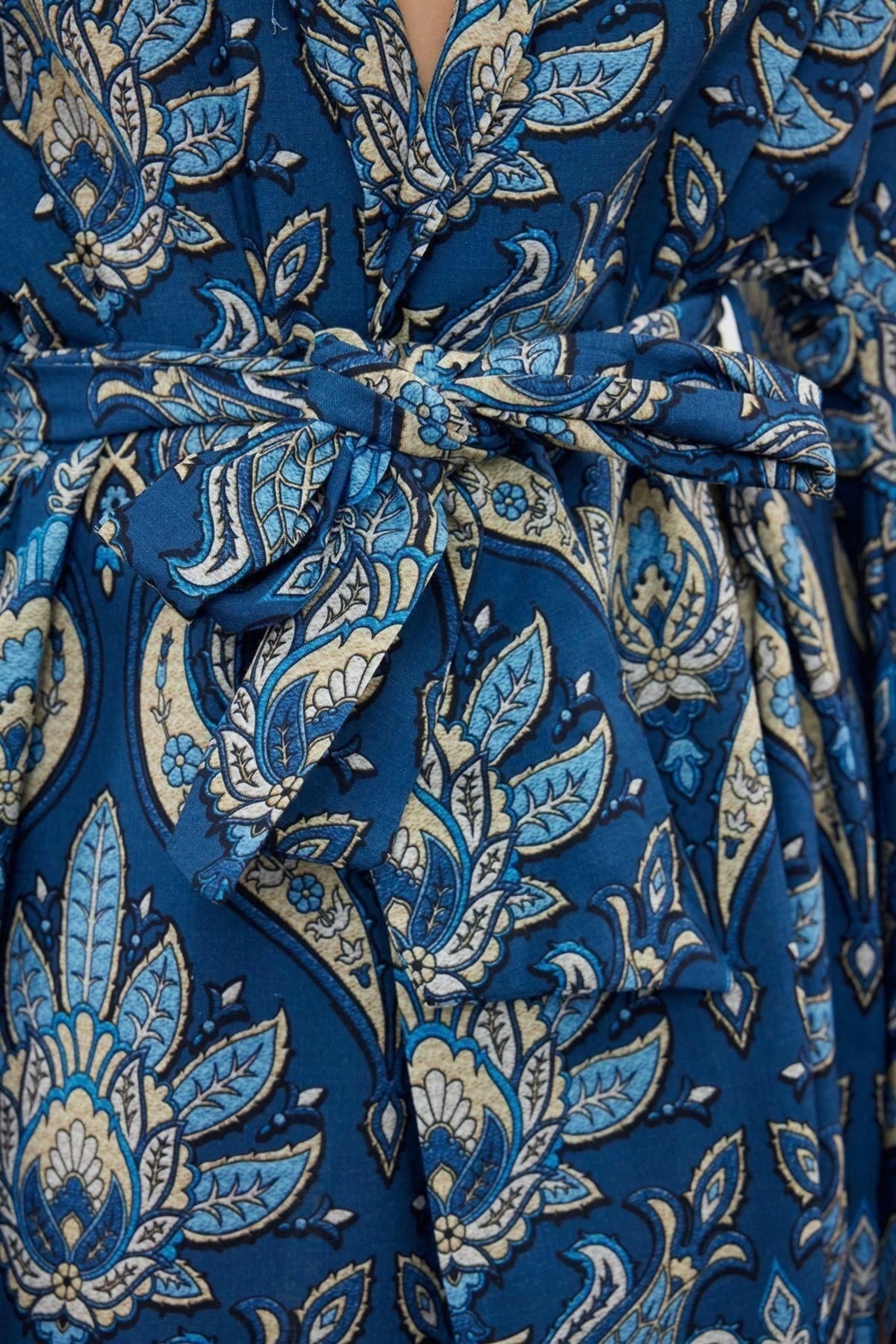 Moda Dokuma Regular Kalıp Regular V Yaka Standart Kol Flamlı Pamuk Basic Etnik Desen Kimono Kaftan
