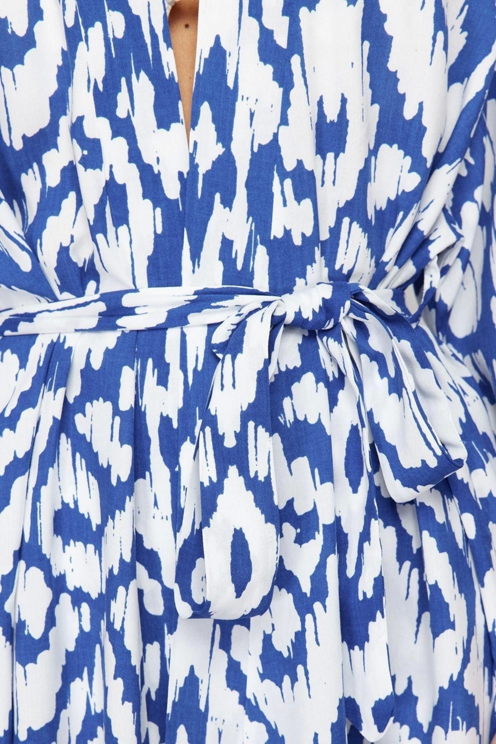 Moda Dokuma Rahat Kalıp Uzun Kruvaze Ay Kol Yoryo Şifon Basic Geometrik Desen Kimono Kaftan