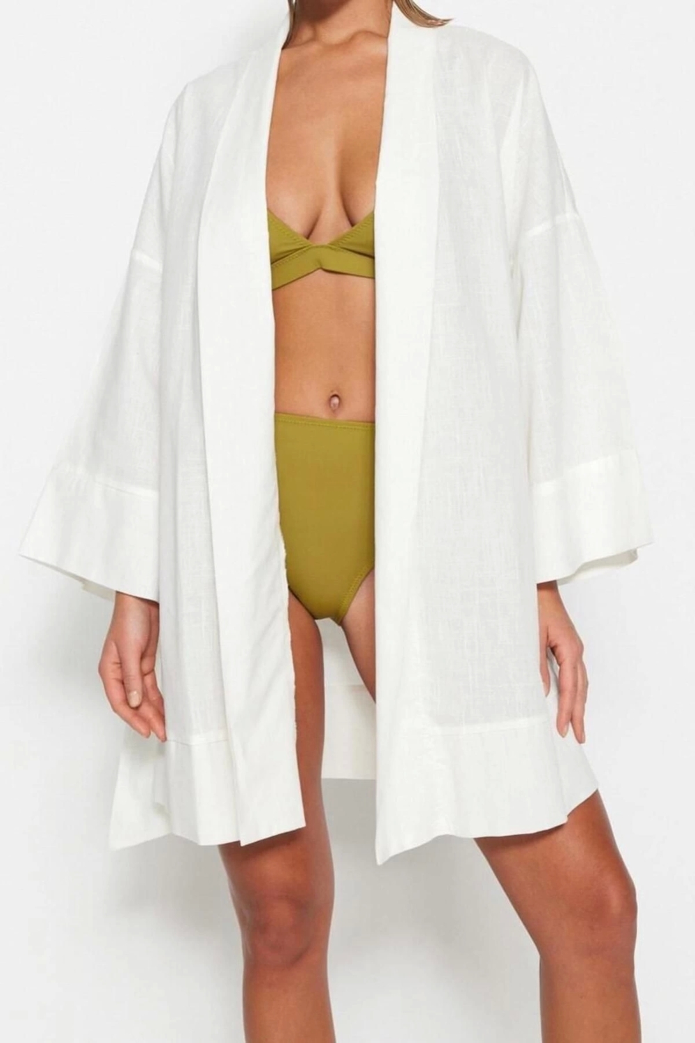 Moda Dokuma Rahat Kalıp Uzun Şal Yaka Standart Kol Flamlı Pamuk Basic Düz Desen Kimono Kaftan