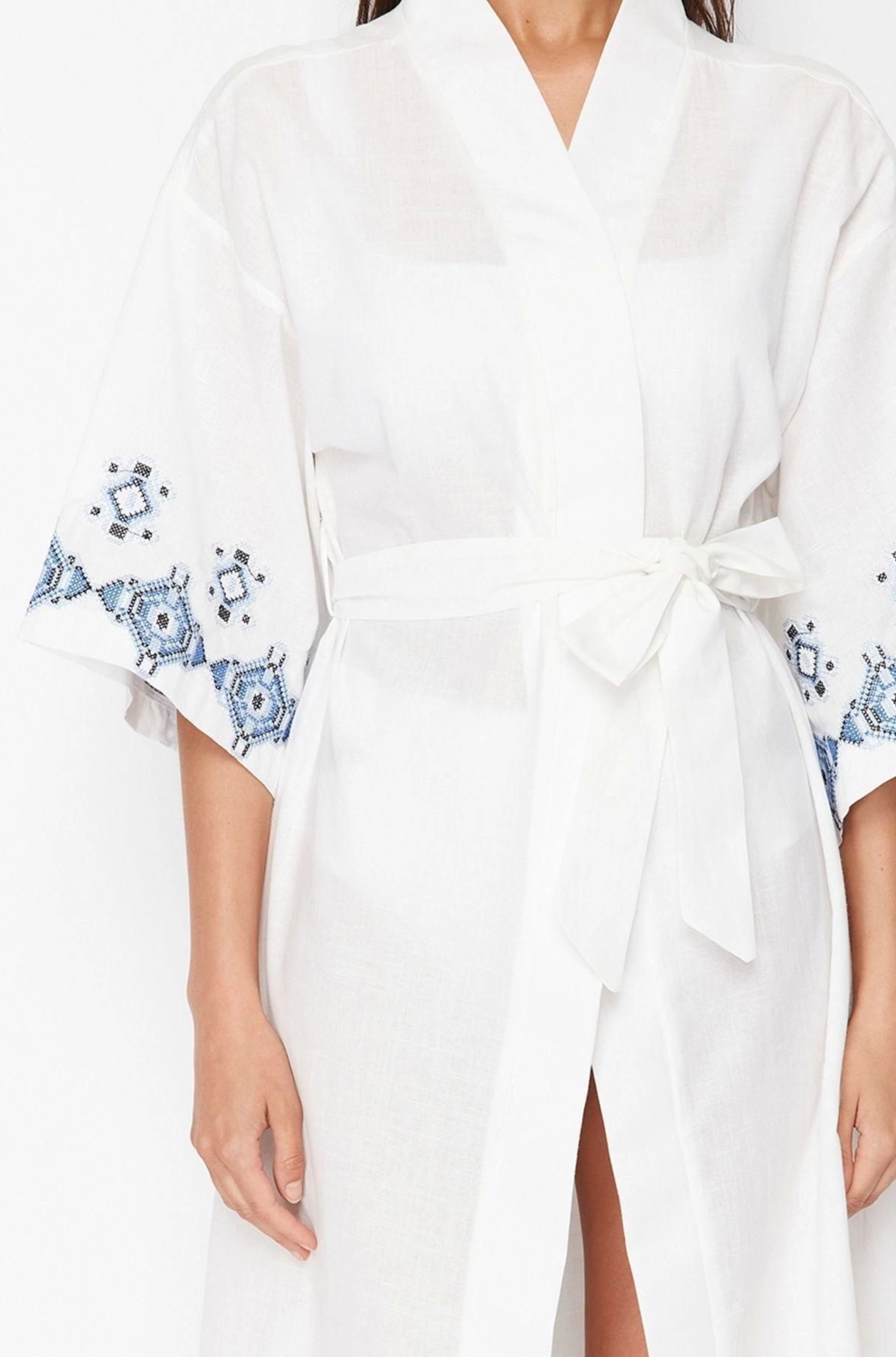 Moda Dokuma Oversize Kalıp Uzun V Yaka Standart Kol Flamlı Pamuk Basic Düz Desen Kimono Kaftan
