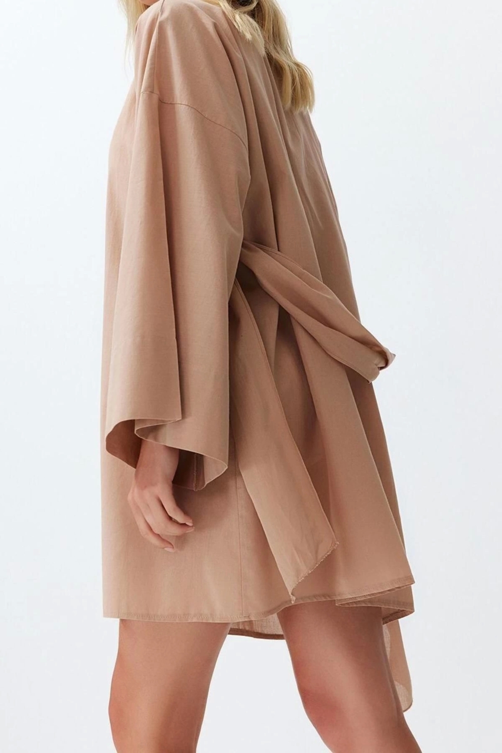 Moda Örme Regular Kalıp Midi Kruvaze İspanyol Kol Vual Basic Düz Desen Kimono Kaftan