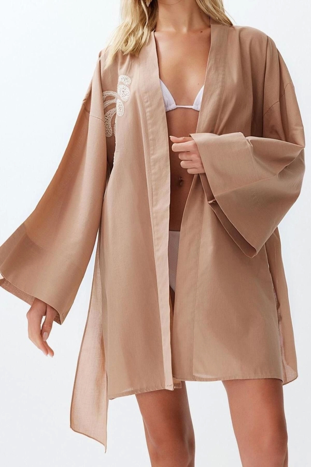 Moda Örme Regular Kalıp Midi Kruvaze İspanyol Kol Vual Basic Düz Desen Kimono Kaftan