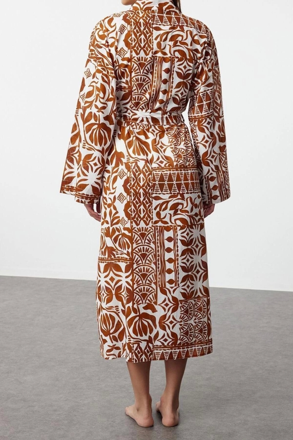 Moda Örme Regular Kalıp Uzun Kruvaze Standart Kol Vual Basic Çizgili Desen Kimono Kaftan