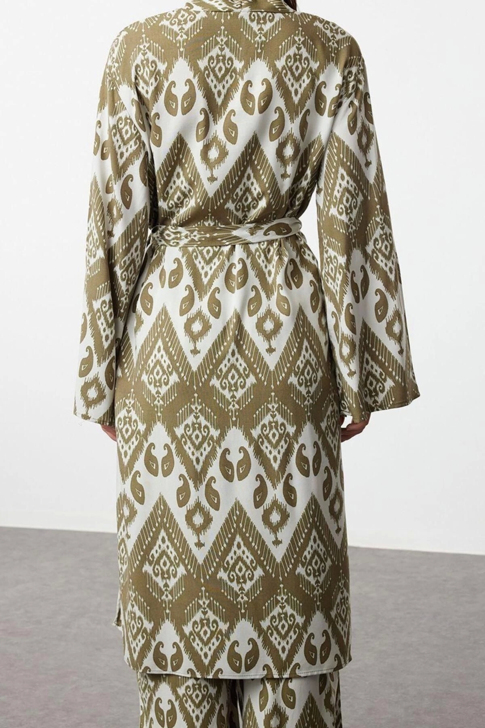 Moda Dokuma Rahat Kalıp Regular Kruvaze Standart Kol Mesh Basic Düz Desen Kimono Kaftan