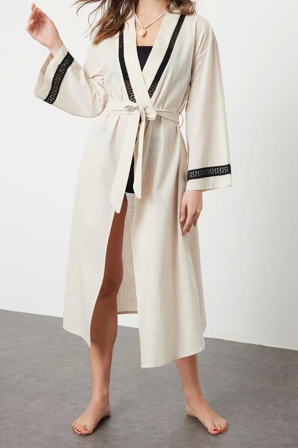 Moda Dokuma Oversize Kalıp Regular Kruvaze Ay Kol Yoryo Şifon Basic Düz Desen Kimono Kaftan