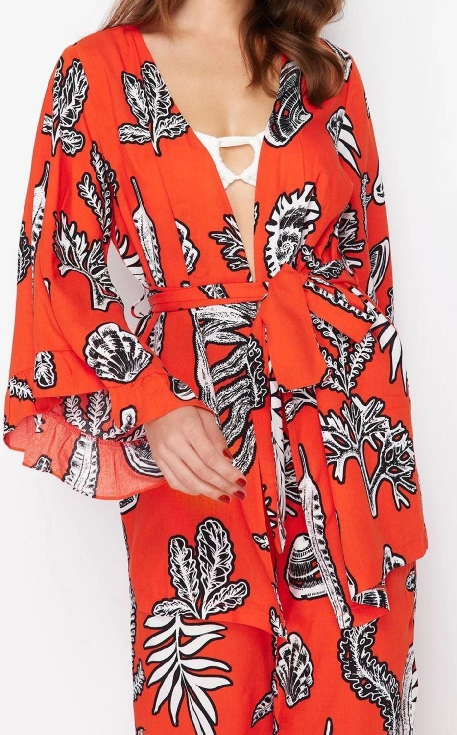 Moda Dokuma Rahat Kalıp Mini Kruvaze İspanyol Kol Shally Kruvaze Desenli Desen Kimono Kaftan