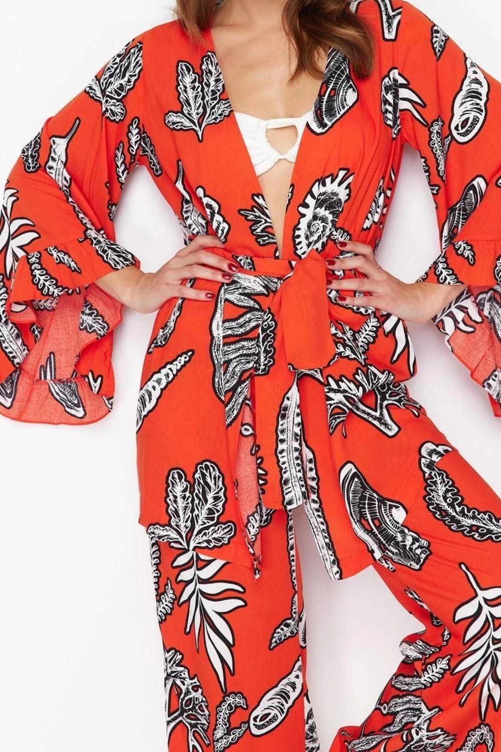 Moda Dokuma Rahat Kalıp Mini Kruvaze İspanyol Kol Shally Kruvaze Desenli Desen Kimono Kaftan