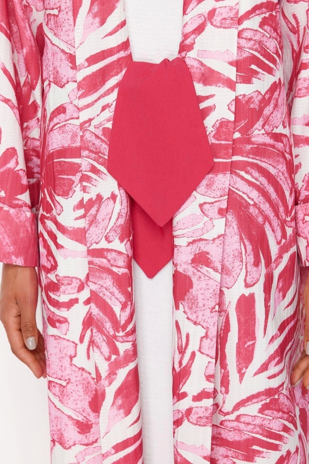 Moda Dokuma Rahat Kalıp Uzun V Yaka Düşük Kol Crinkle Basic Tropikal Tesettür Giyim Kimono Kaftan