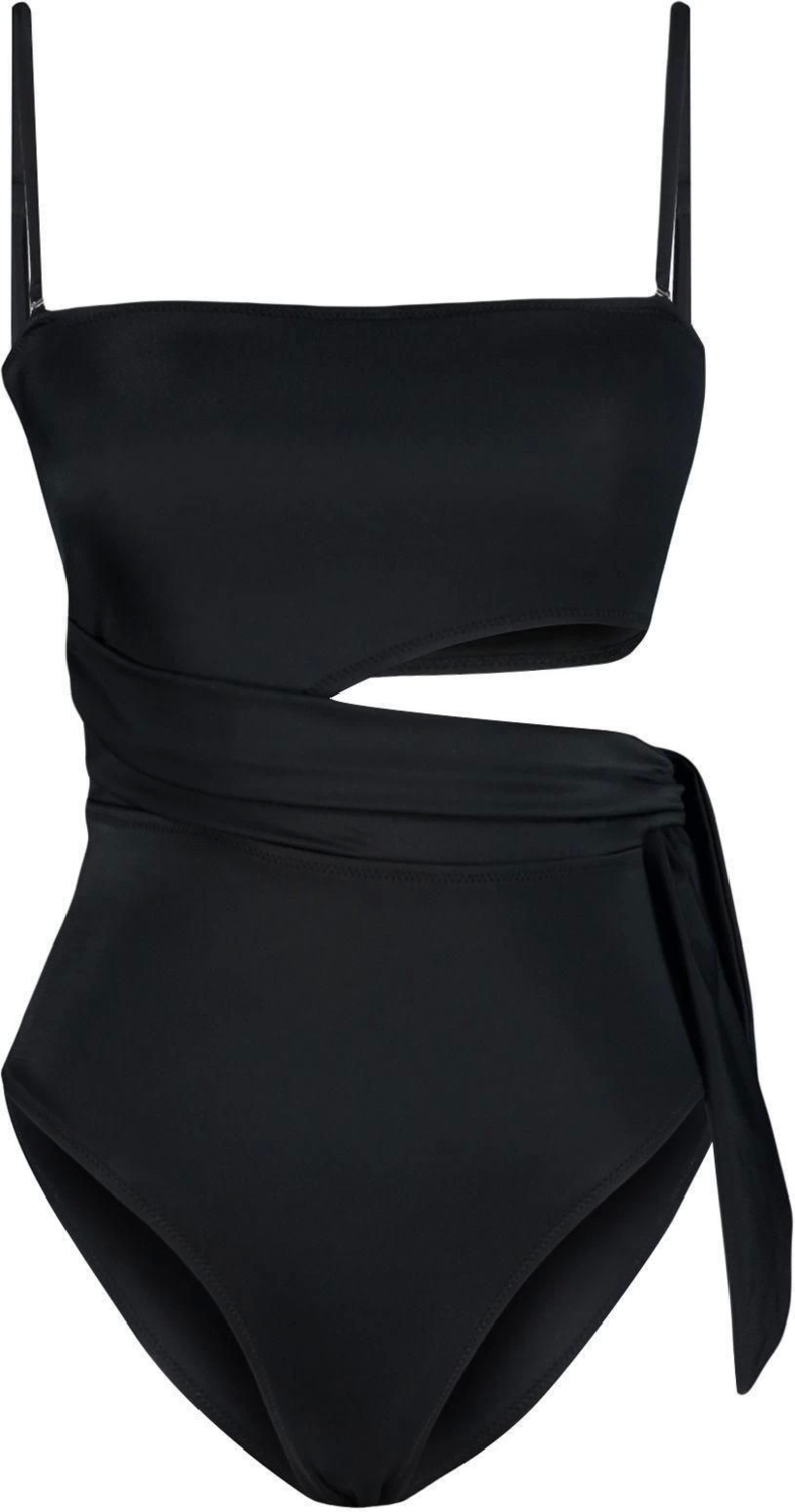 Kadın Moda Atma Kap Askılı Brief Yaka Siyah Straplez Cut Out Pencereli Regular Mayo