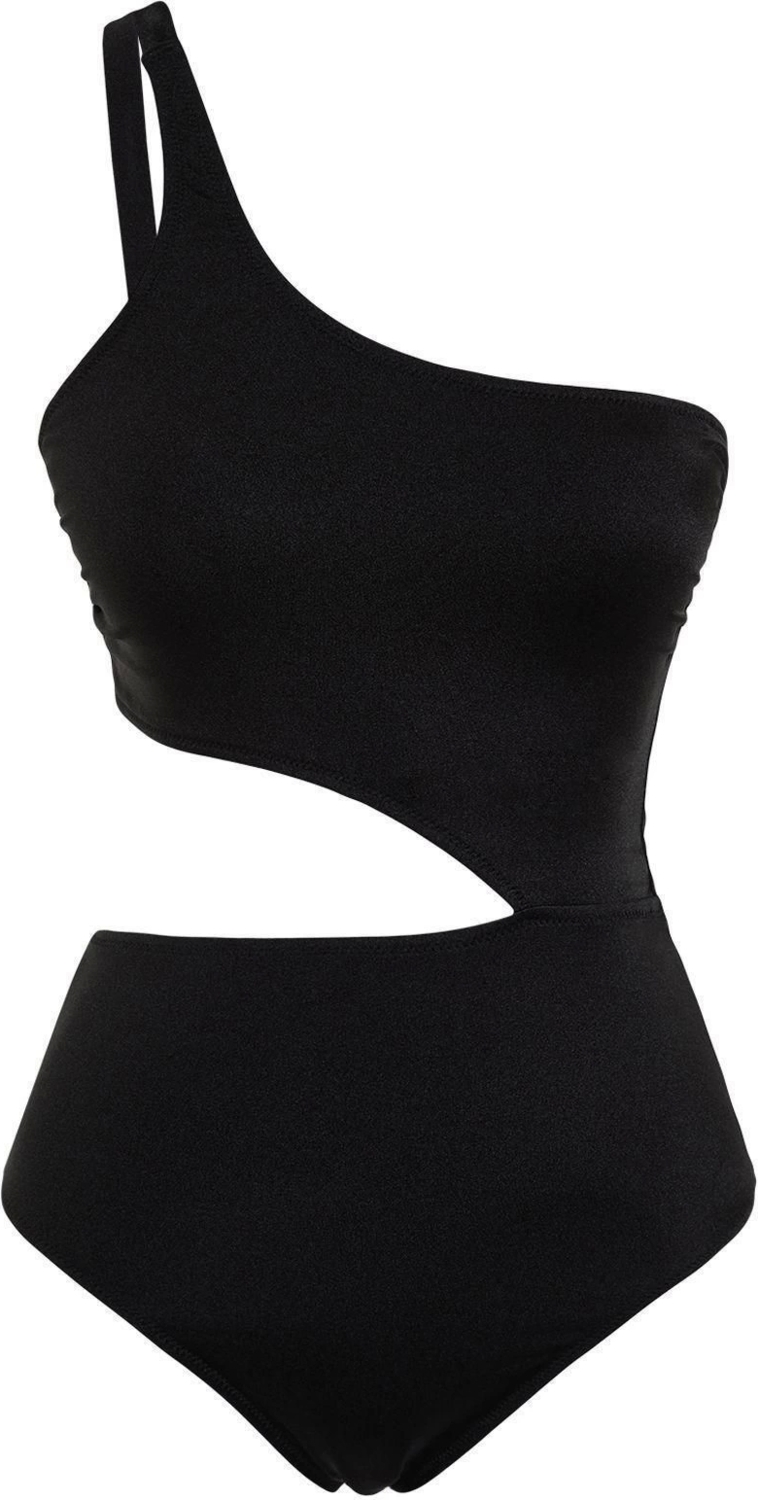 Kadın Moda Atma Kap Cut Out Tek Kol Carmen Yaka Siyah Tek Omuz Cut Out Pencereli Regular Mayokini