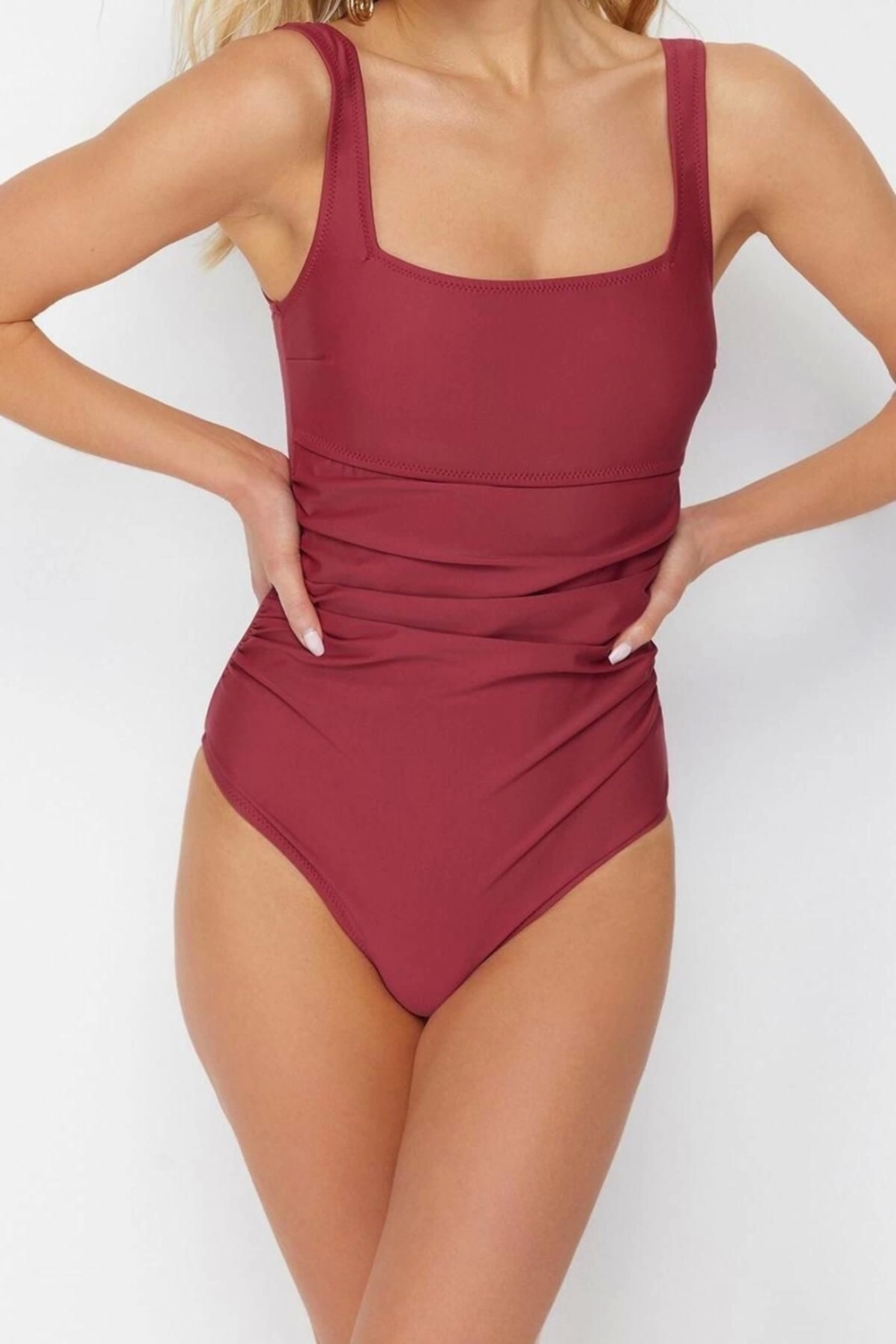 Kadın Moda Atma Kap Askılı Brief Yaka Soyut Desenli Sırt Dekolteli Regular Mayo