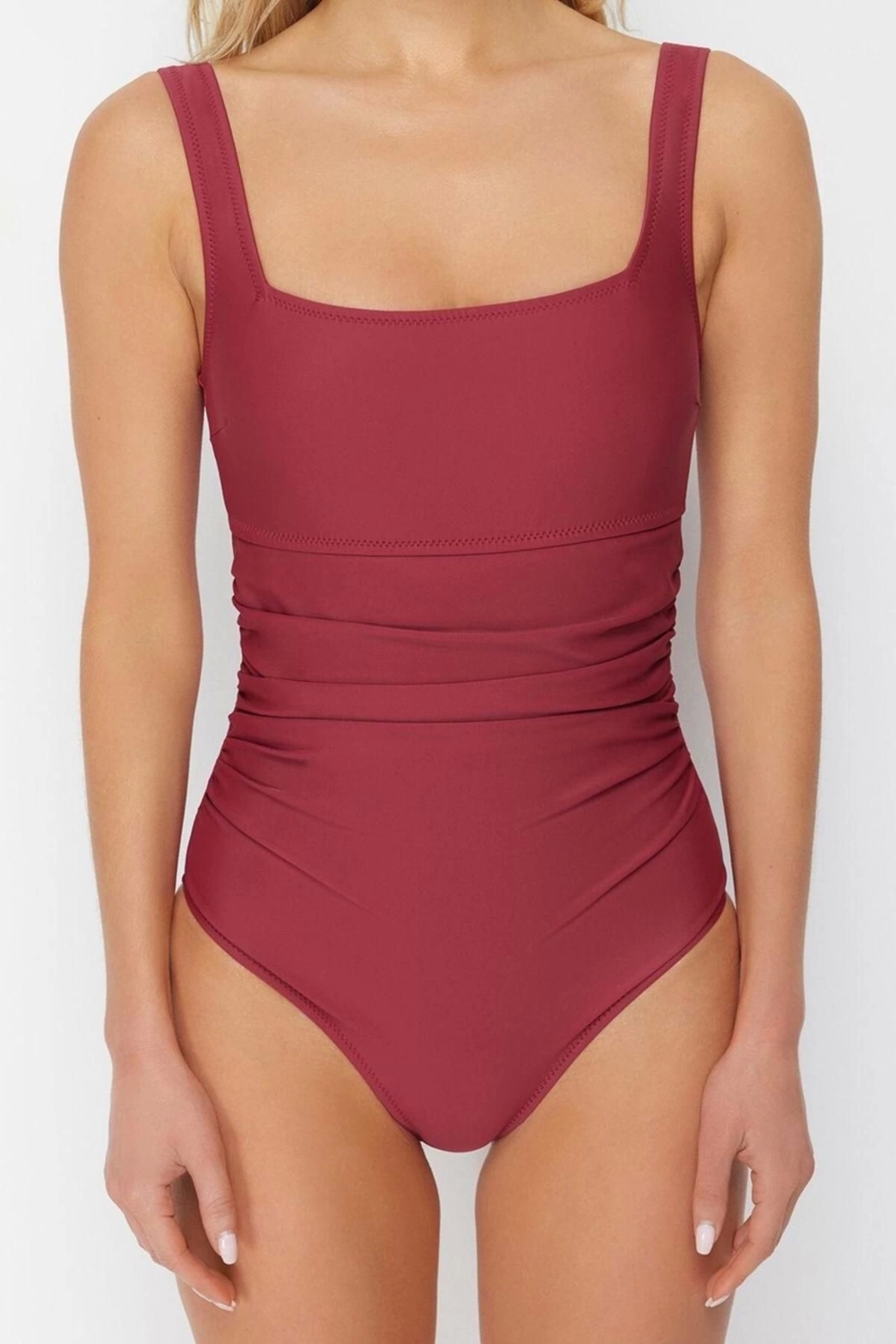 Kadın Moda Atma Kap Askılı Brief Yaka Soyut Desenli Sırt Dekolteli Regular Mayo