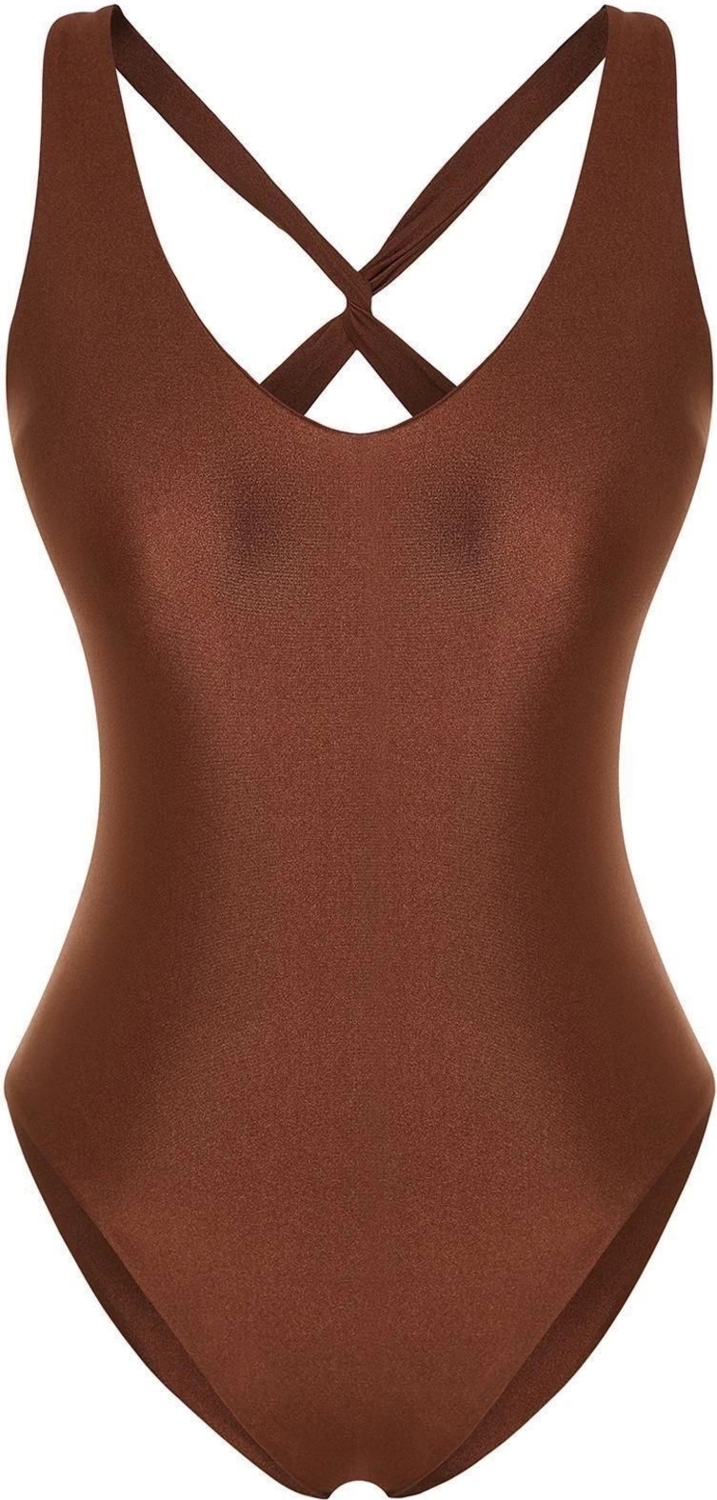 Kadın Moda Atma Kap Askılı Brief Yaka Siyah Sırt Dekolteli High Leg Regular Mayo
