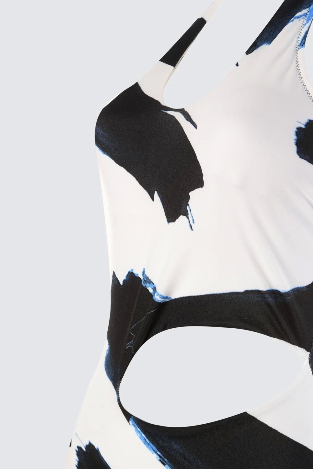 Kadın Moda Atma Kap Askılı Brazilian Yaka Soyut Desenli Tek Omuz Cut Out Pencereli Regular Mayo
