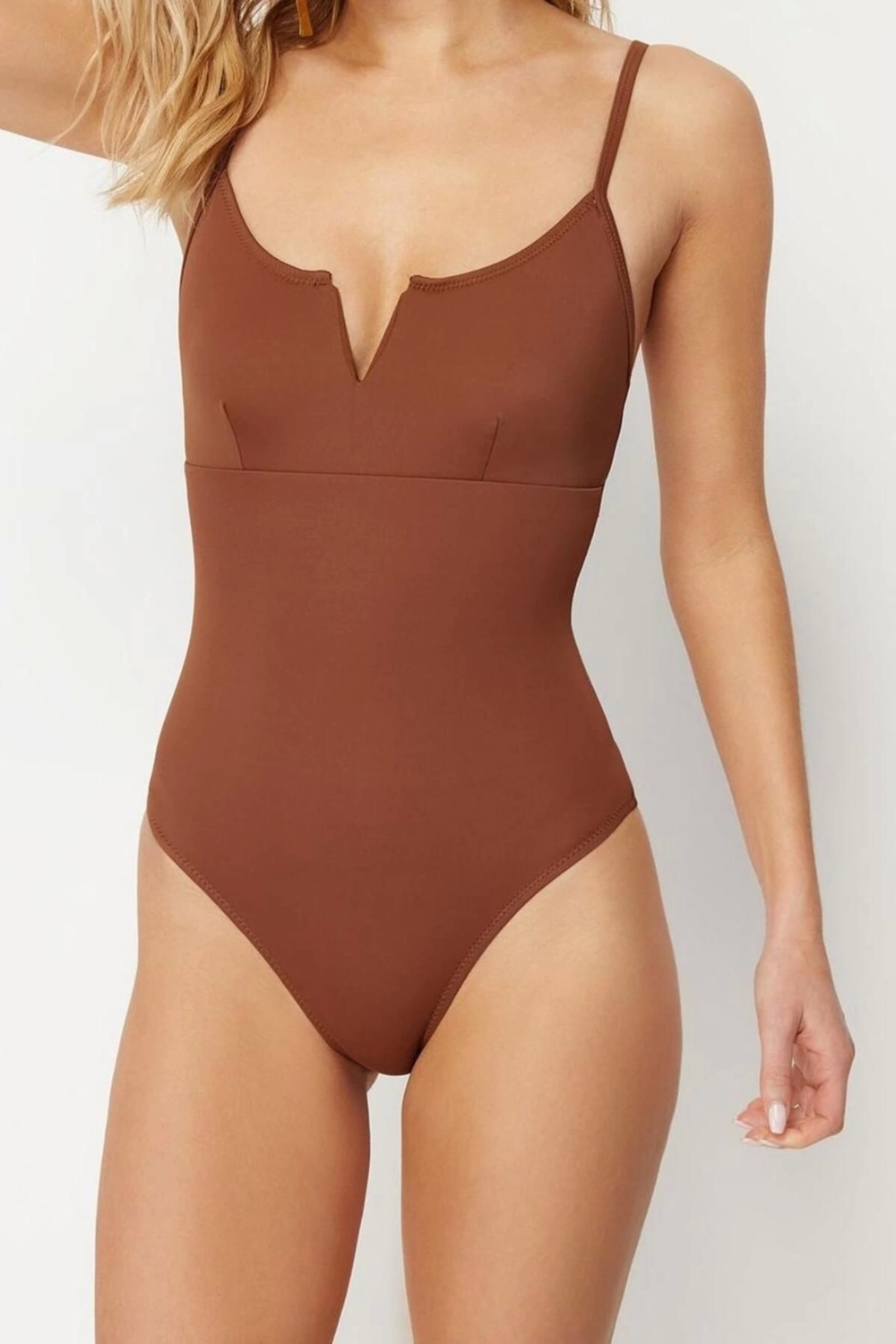 Kadın Moda Atma Kap Askılı Brazilian Yaka Kırmızı Regular Mayo