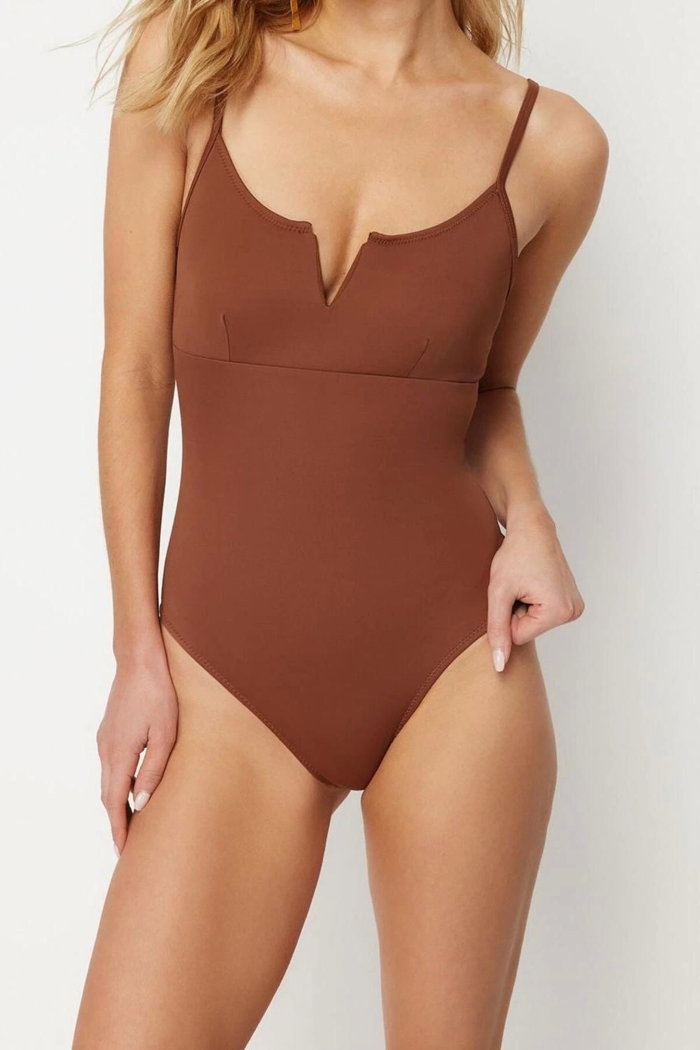 Kadın Moda Atma Kap Askılı Brazilian Yaka Kırmızı Regular Mayo