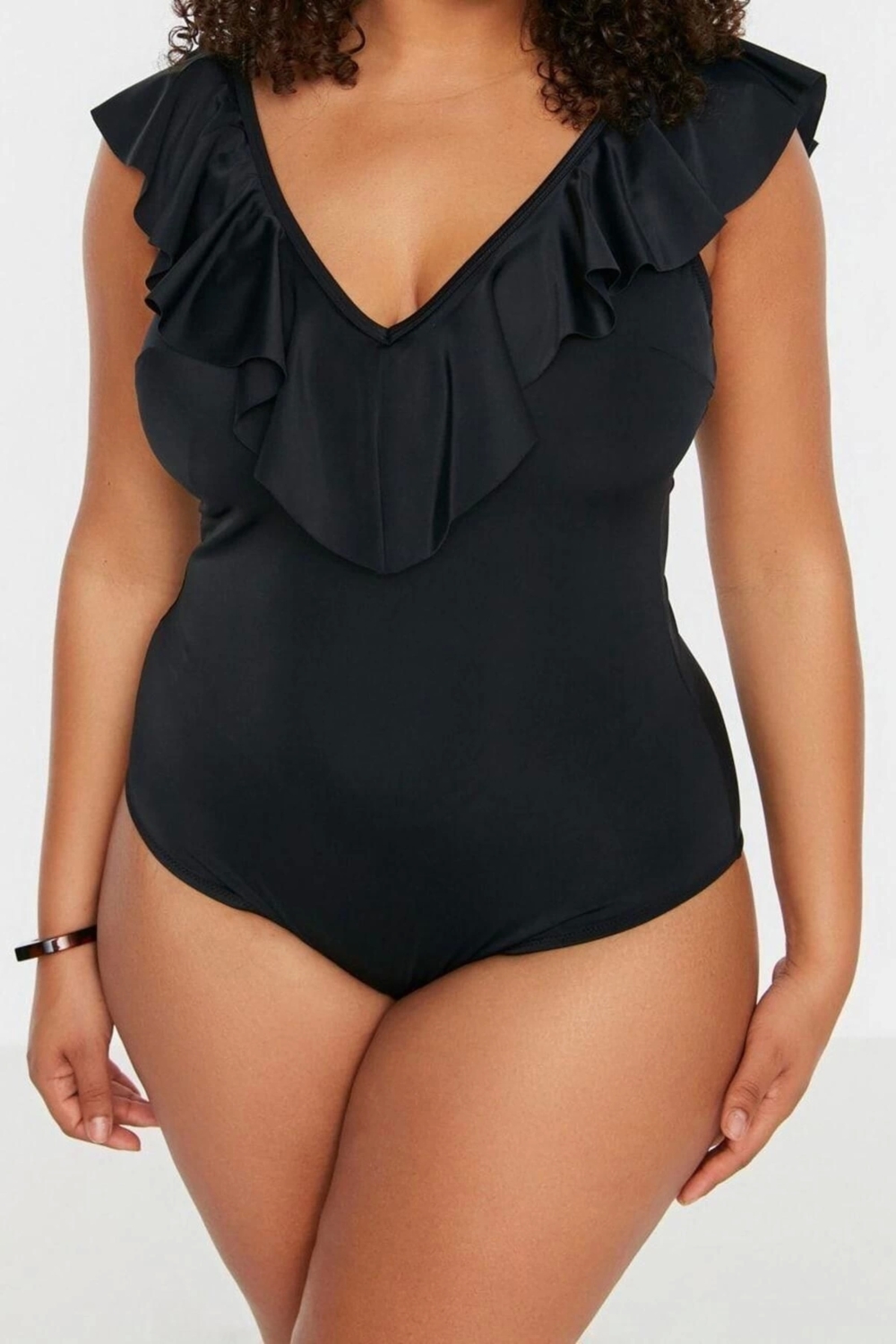 Tam Koruma Sağlayan Konforlu Plus Size Mayo Volanlı Tasarım Büyük Beden Rahat Kesim