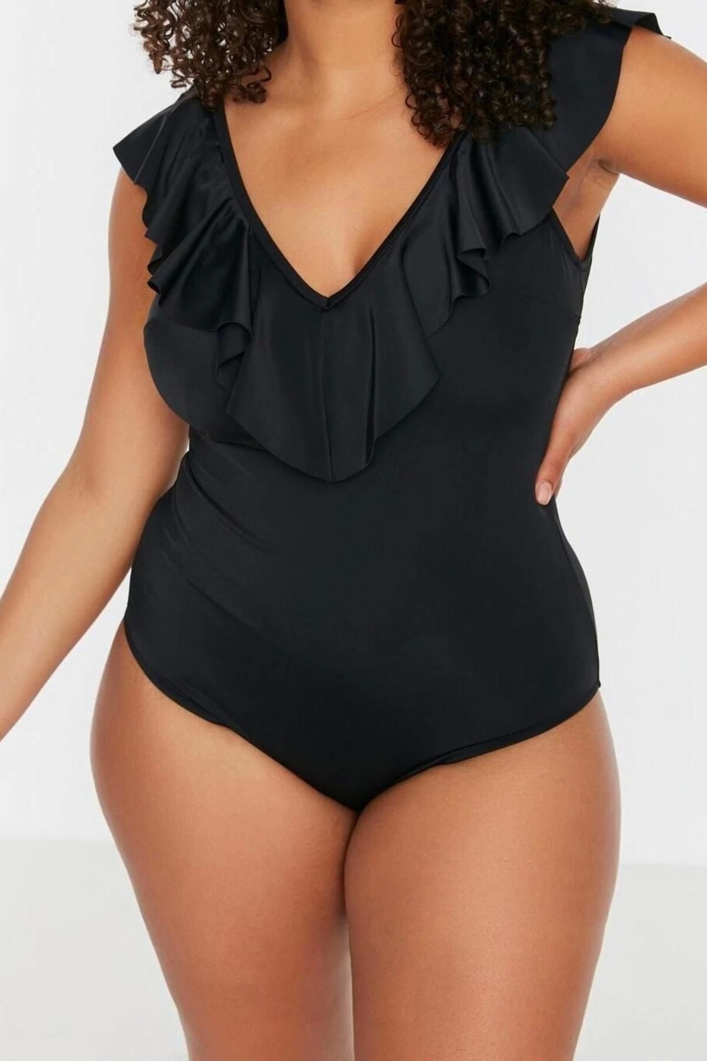 Tam Koruma Sağlayan Konforlu Plus Size Mayo Volanlı Tasarım Büyük Beden Rahat Kesim
