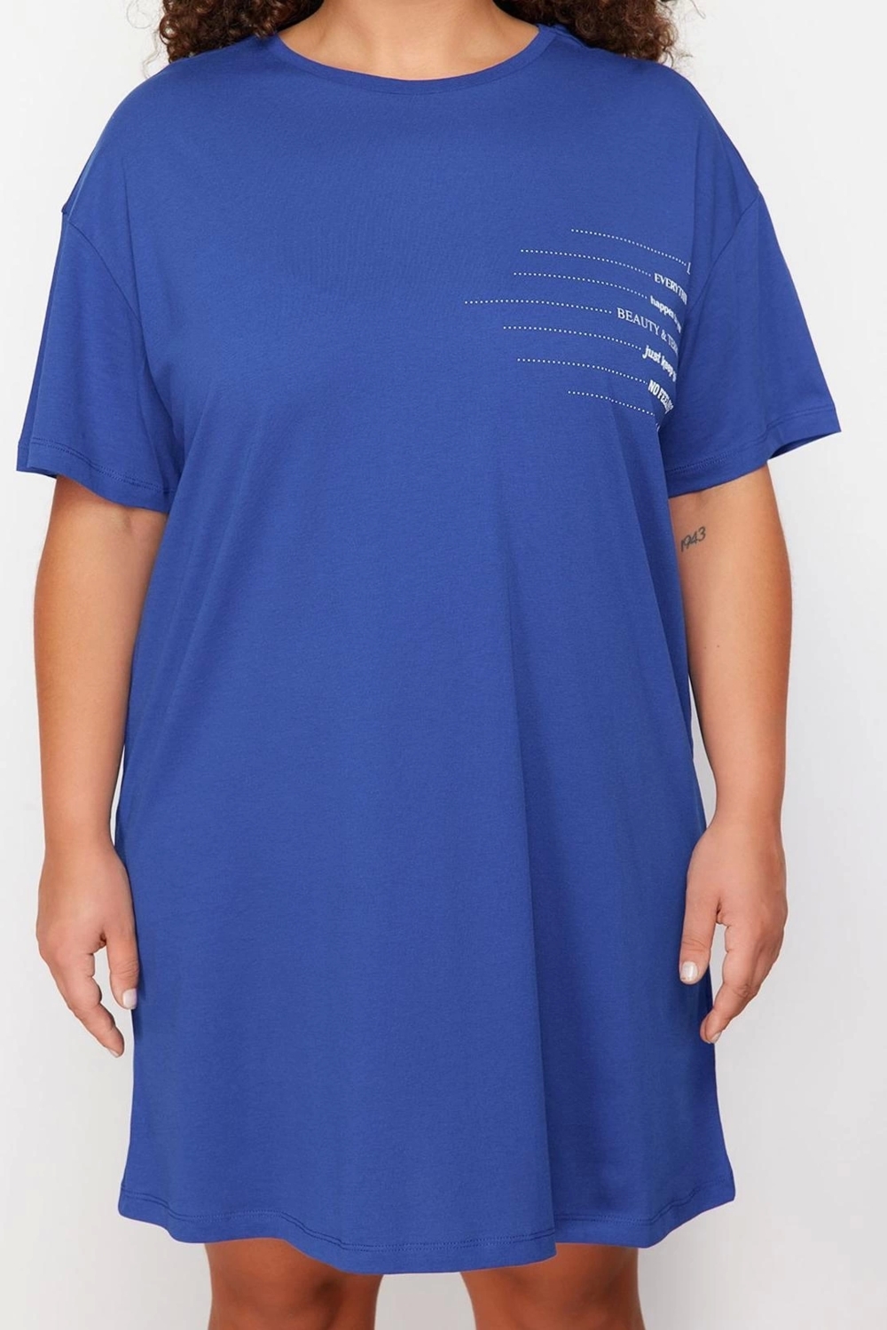 Moda Rahat Günlük Süprem Örme Bisiklet Yaka Kısa Kol T-Shirt Elbise Mini Boy Büyük Beden Elbise