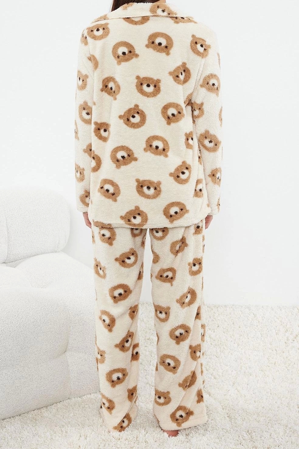 Tarz Rahat Uzun Kollu Geniş Paça Animal Wellsoft Örme Pijama Takımı