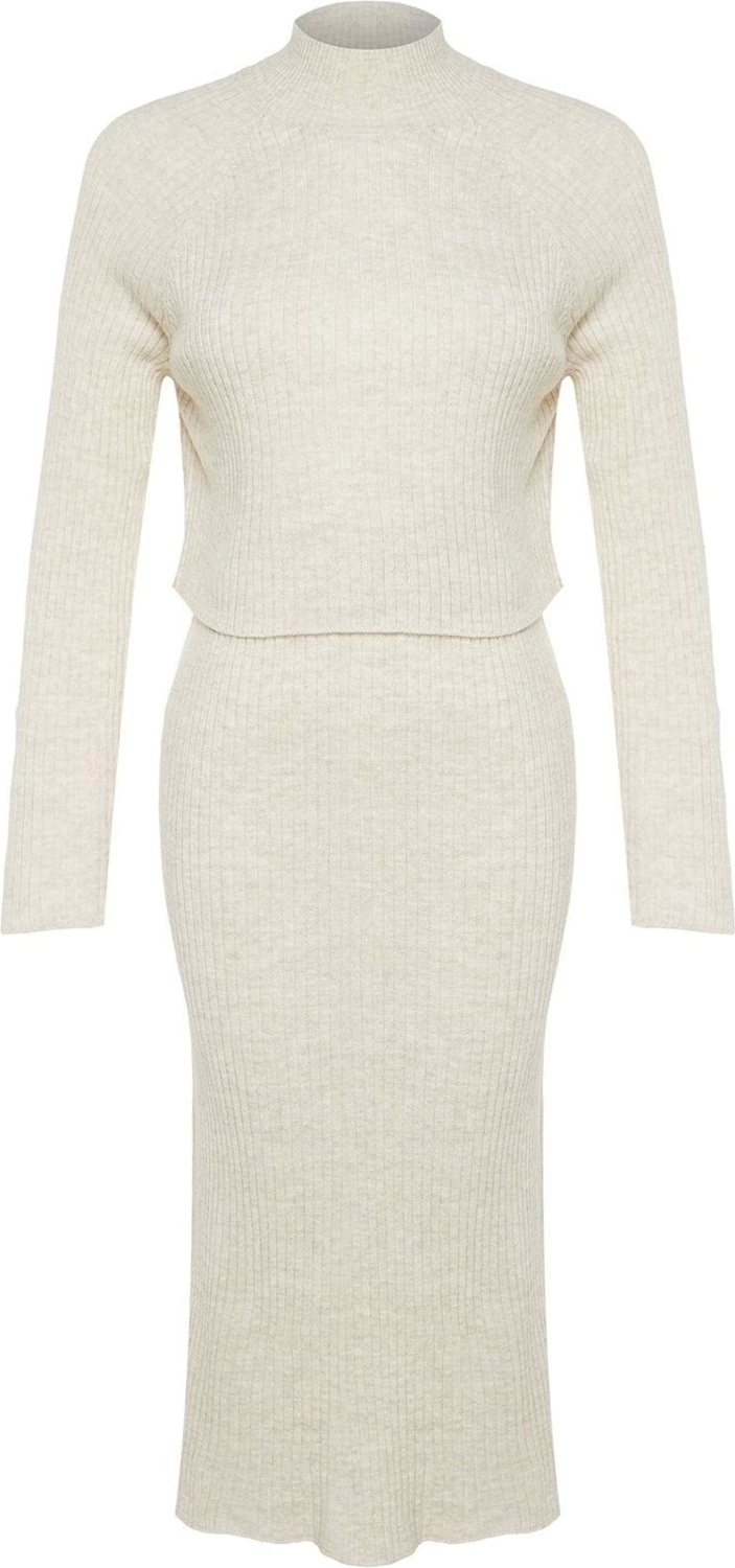 Tarz Kadın Modern Moda Yüksek Bel Geniş Paça Bisiklet Yaka Crop Basic Etekli Triko Alt-Üst Takım