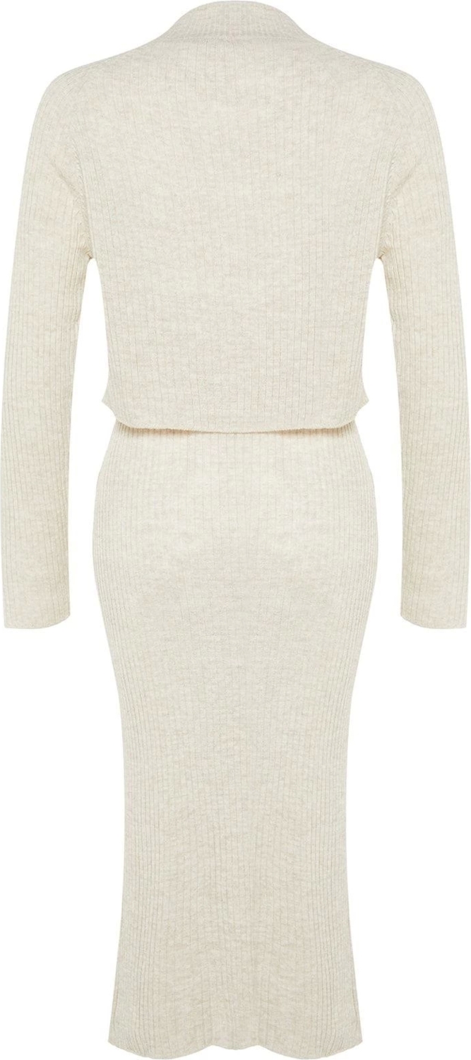 Tarz Kadın Modern Moda Yüksek Bel Geniş Paça Bisiklet Yaka Crop Basic Etekli Triko Alt-Üst Takım