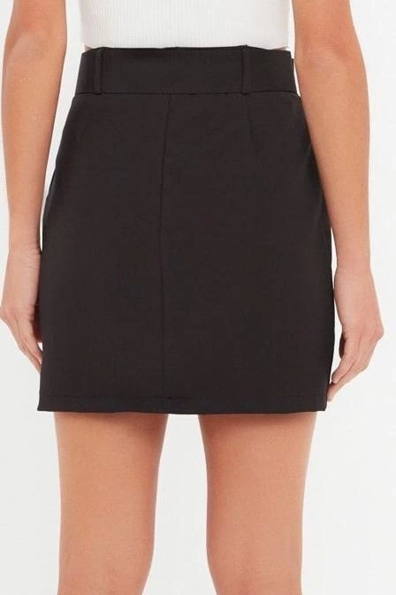 Modern Tarz Astarsız Dokuma Mini Boy Kemer Detaylı Mini Dokuma Etek
