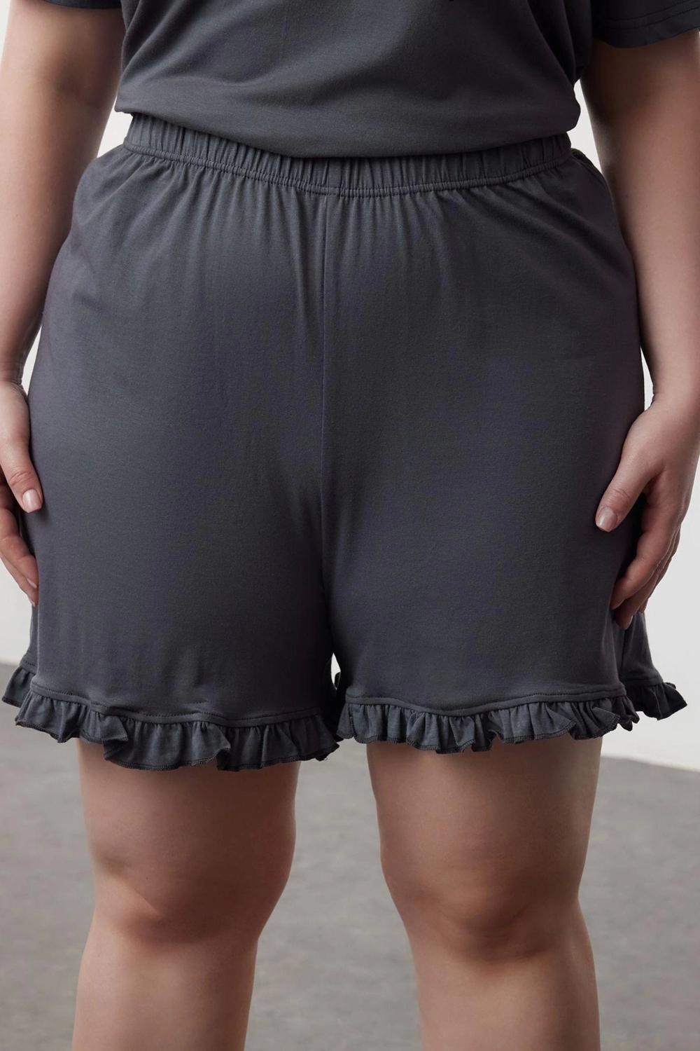 Tarz Rahat Büyük Beden Uzun Kollu Boru Paça Pembe Kedi Baskılı Örme Pijama Takımı