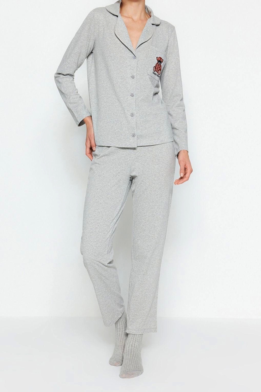 Kadın Kalp Figürlü Gömlek ve Pantolon Pijama Takımı Fonksiyonel Dayanıklı Kaliteli Estetik