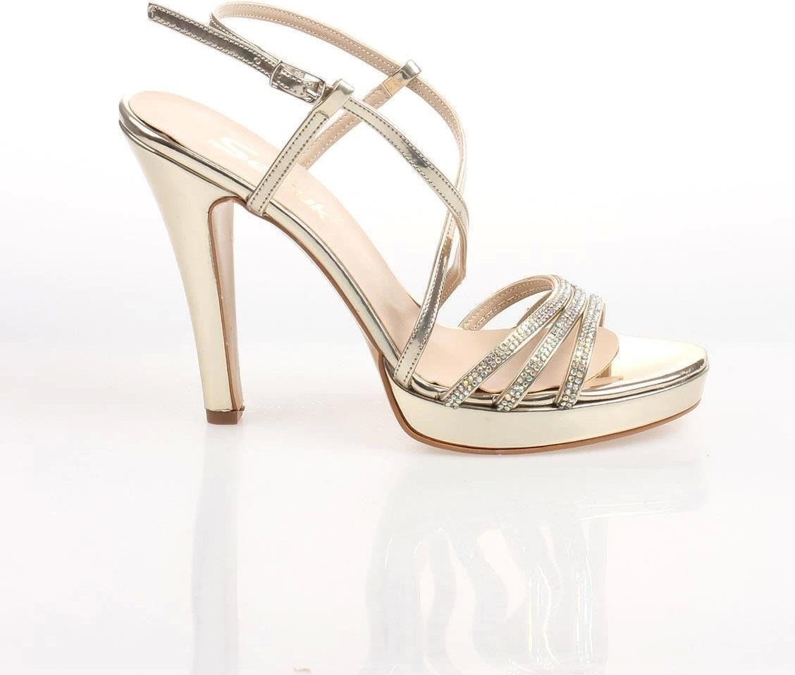 Gold Ayna Taşlı Kadın Abiye Ayakkabı92071Cnr Kadın Topuklu Şık Gece Ayakkabısı Zarif Tasarım