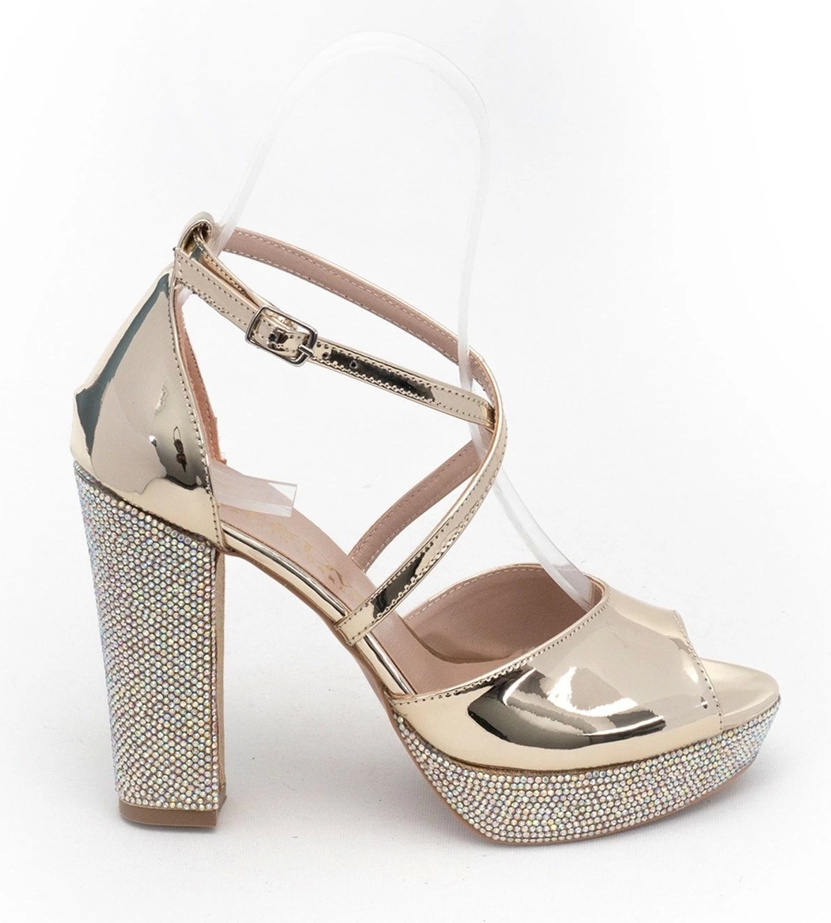 Gold Ayna Taşlı Kadın Abiye Ayakkabı Kadın Topuklu Şık Gece Ayakkabısı Zarif Tasarım