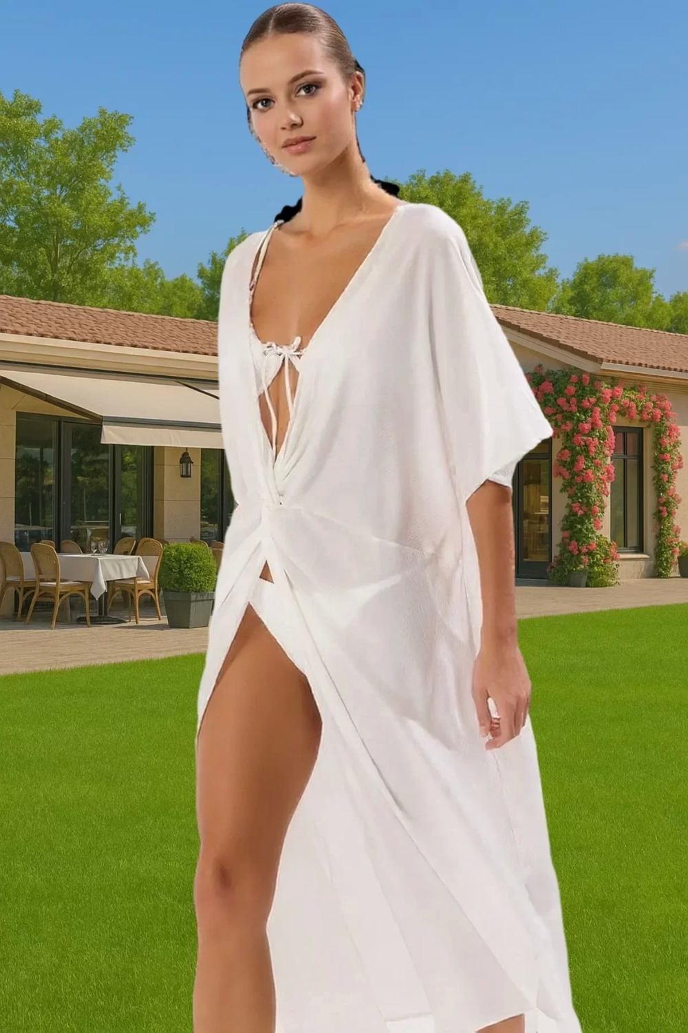 Şık Tek Kol Maxi Plaj Elbisesi Viskoz Kumaş Rahat Kalıp Konforlu Kesim Premium Kalite Modern Stil