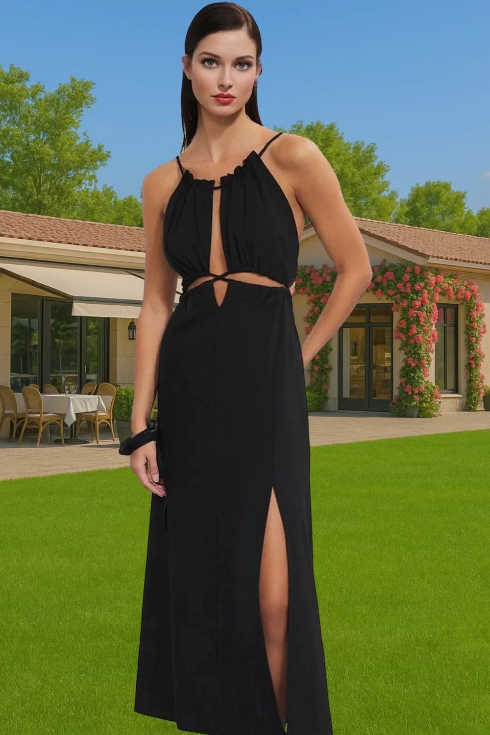 Pamuklu Elastan Maxi Plaj Elbisesi A line Kesim Halter Yaka Yazlık Trend Tasarım Rahat Ve Şık
