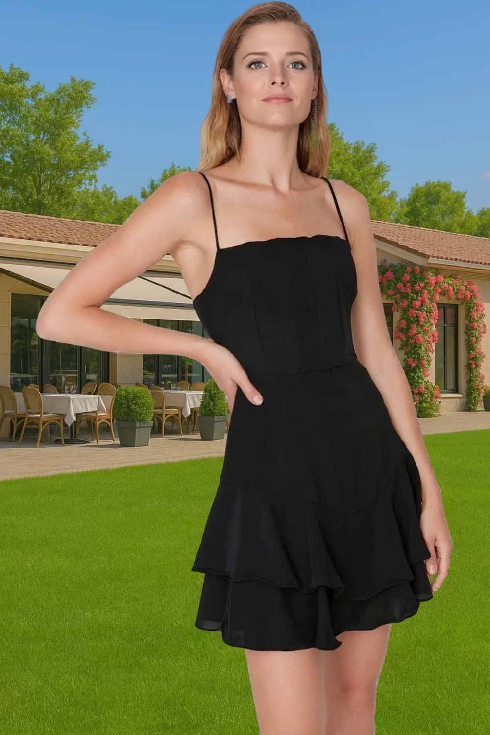 Kadın Şifon A Kesim Mini Abiye Elbise Balenli Özel Gün Elbisesi Dayanıklı Malzeme Modern Stil