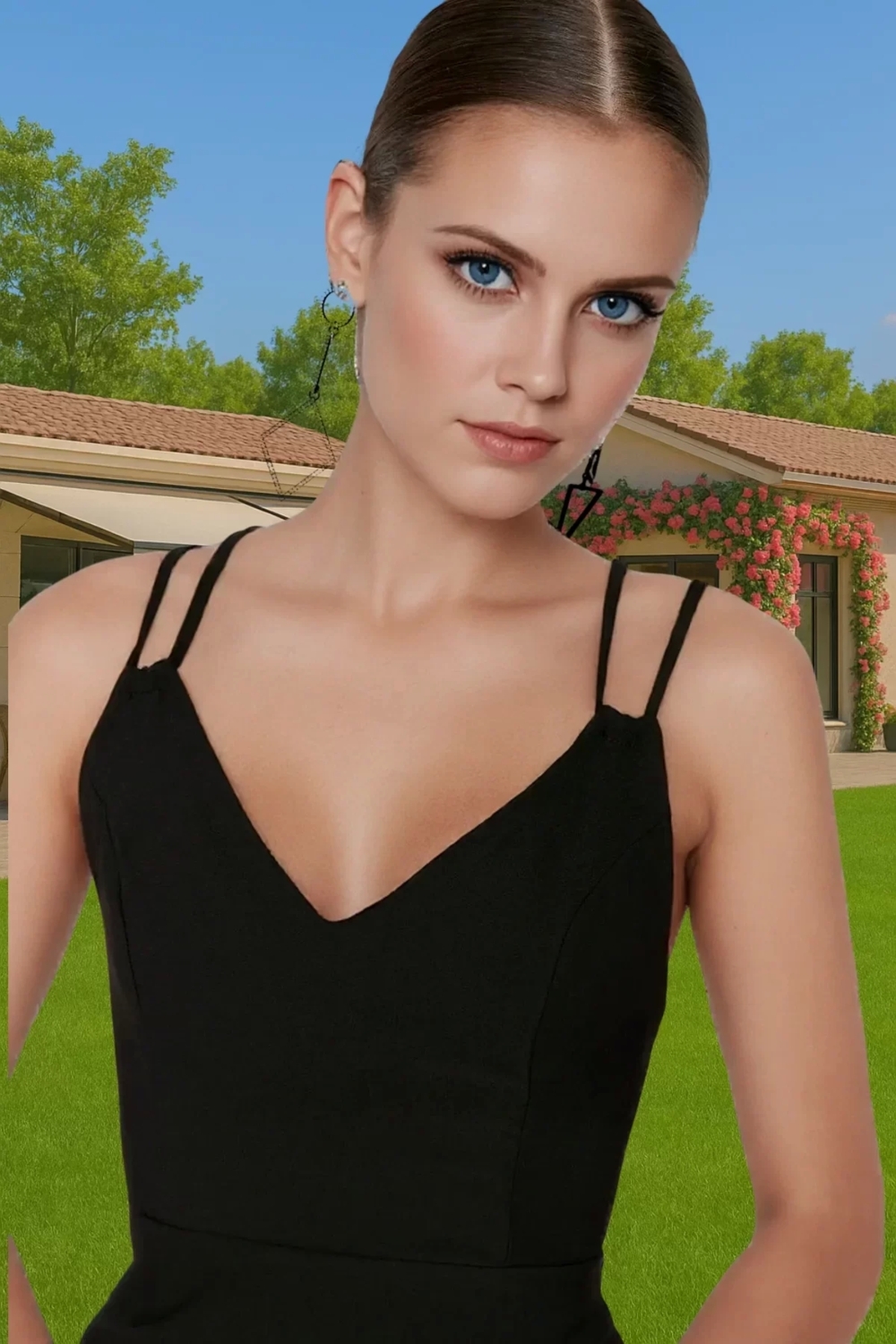 V Yaka Mini Bodycon Abiye Elbise Polyester Elastan Karışımı Şık Dayanıklı Malzeme Trend Tasarım