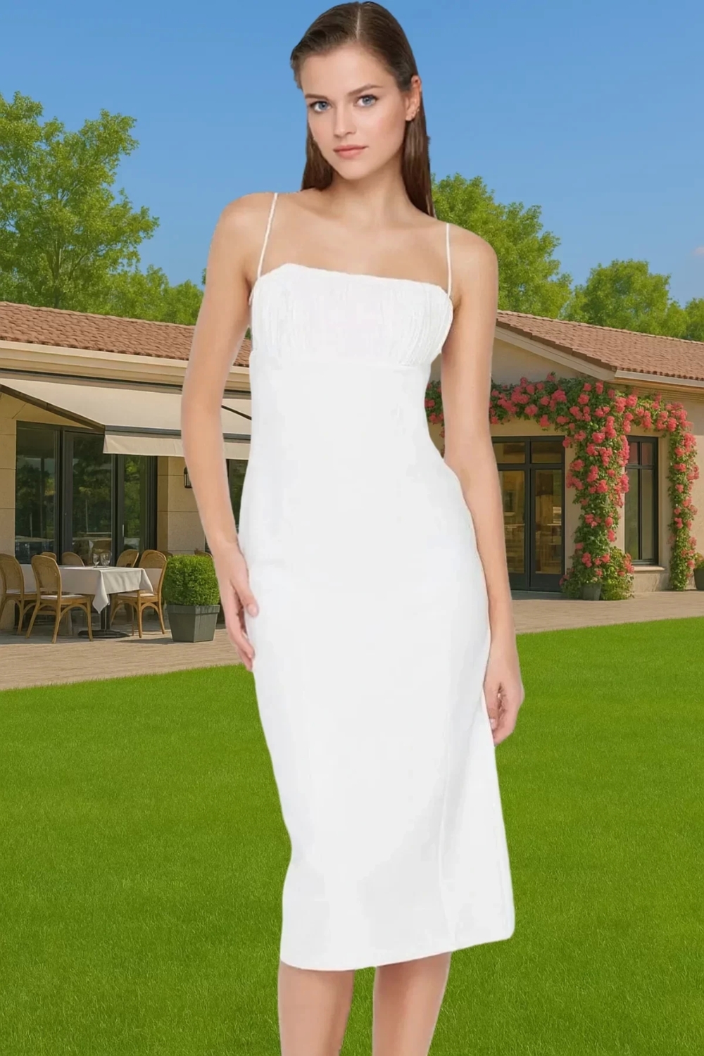 Şık Kare Yaka Bodycon Abiye Elbise Dokuma Finike Kumaş Özel Günler Rahat Kullanım Trend Tasarım