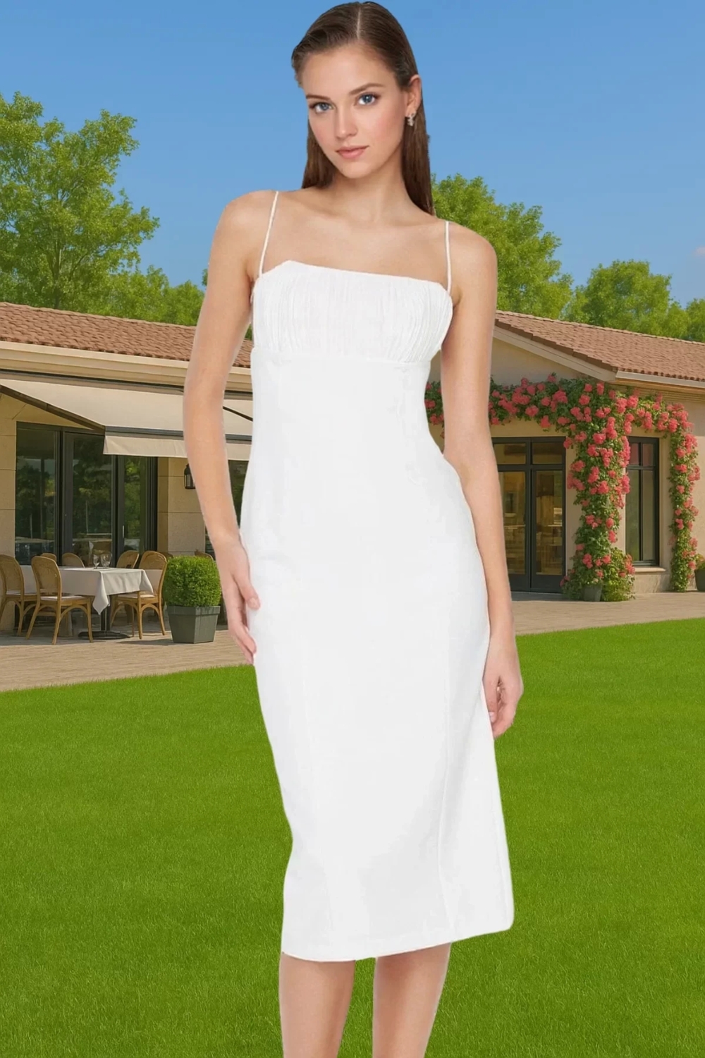 Şık Kare Yaka Bodycon Abiye Elbise Dokuma Finike Kumaş Özel Günler Rahat Kullanım Trend Tasarım