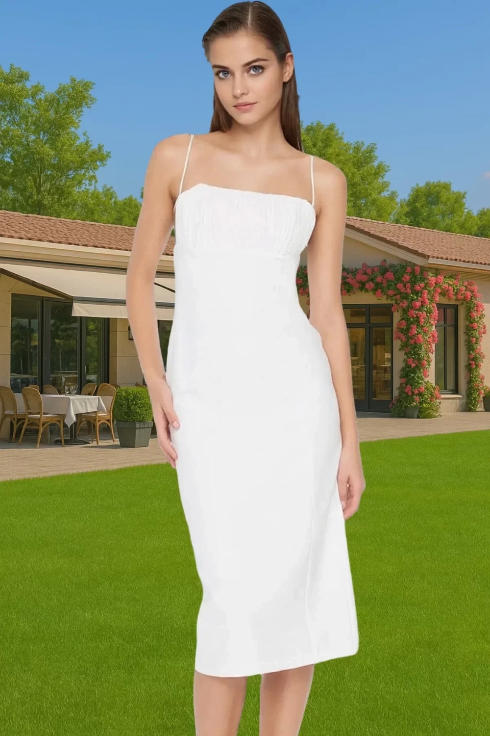 Şık Kare Yaka Bodycon Abiye Elbise Dokuma Finike Kumaş Özel Günler Rahat Kullanım Trend Tasarım