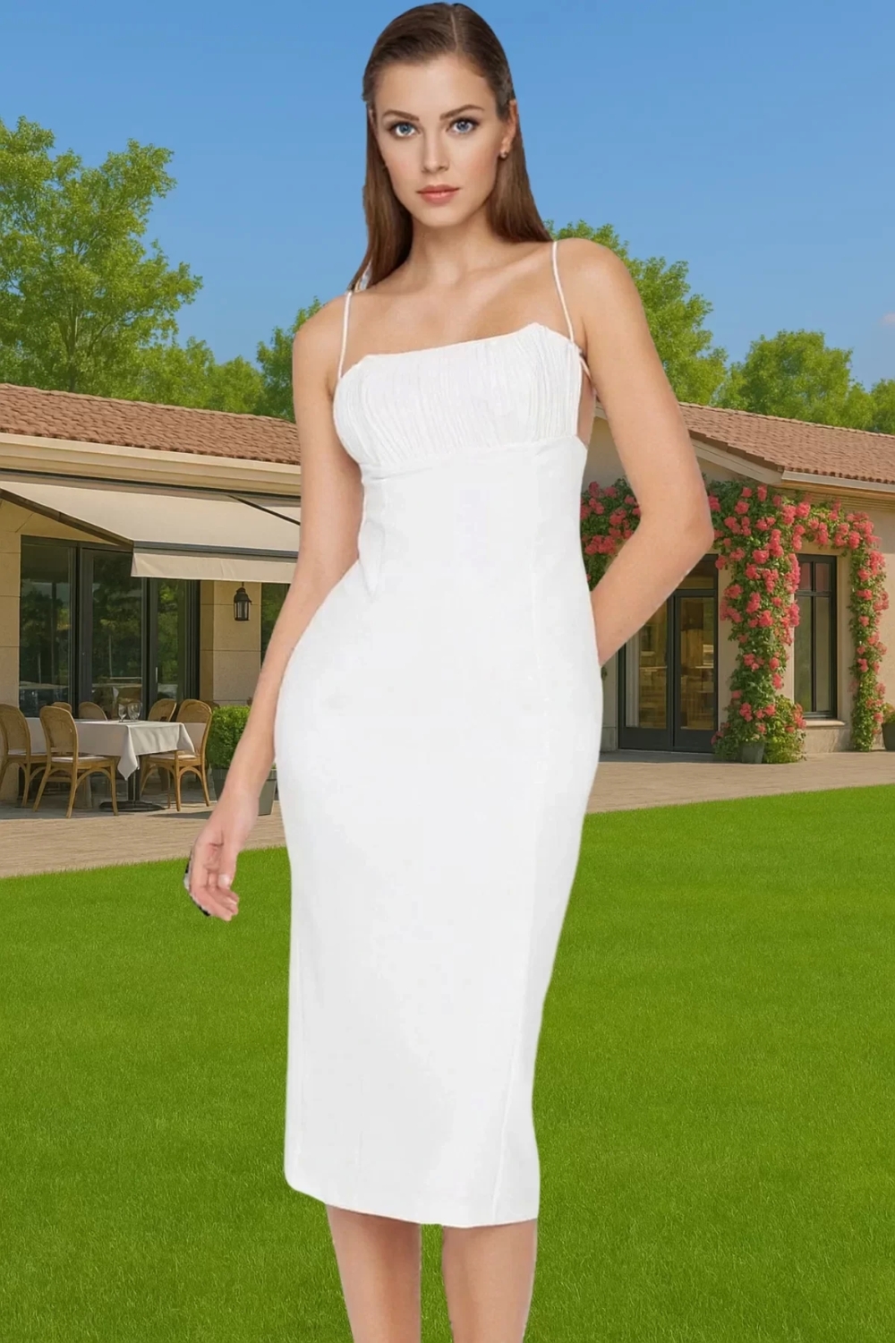 Şık Kare Yaka Bodycon Abiye Elbise Dokuma Finike Kumaş Özel Günler Rahat Kullanım Trend Tasarım