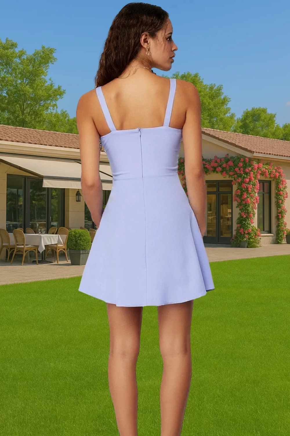 A Line Kolsuz Mini Elbise Polyester Elastan Yazlık Şık Abiye Trend Tasarım Yüksek Kalite Uzun Ömürlü