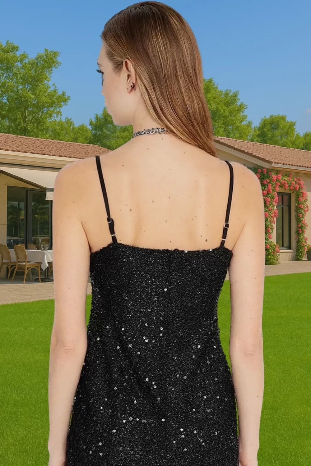 Siyah Örme Payetli Mini Abiye Elbise Otriş Detaylı Mezuniyet Özenle Seçilmiş Modern Stil Modern Stil