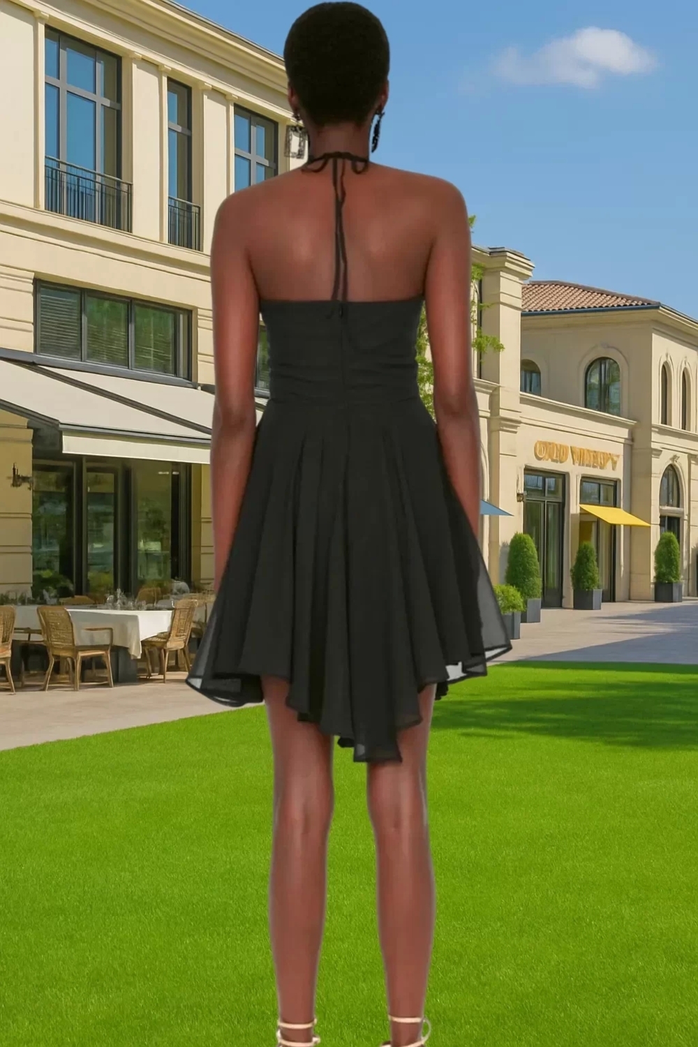 Astarlı V Yaka Şifon Mini Elbise Kadın Yazlık Balo Elbisesi Modern Stil Uzun Ömürlü Rahat Ve Şık
