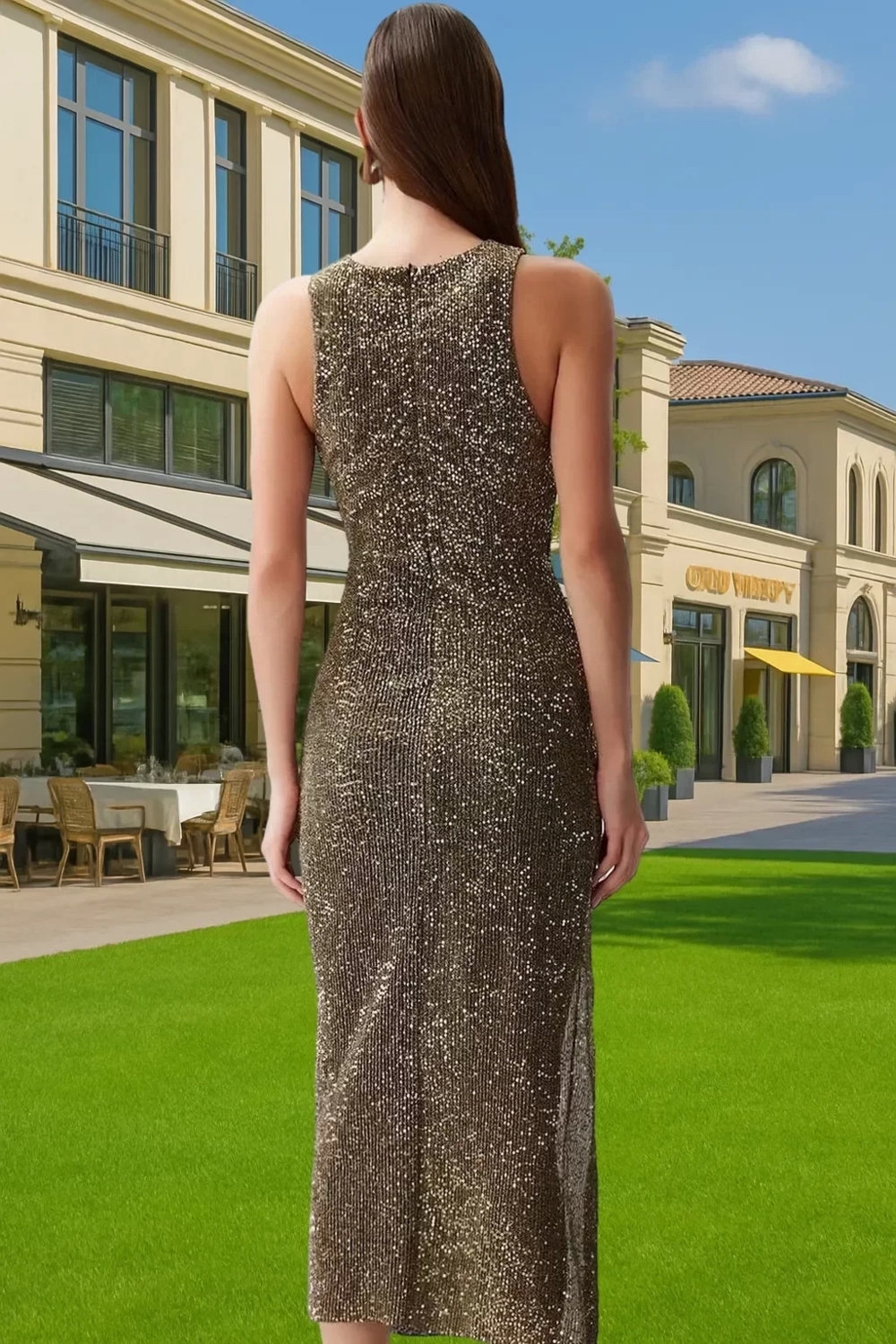 Vücuda Oturan Örme Midi Abiye Elbise Payetli Halter Yaka Tasarım Özenle Seçilmiş Uzun Ömürlü