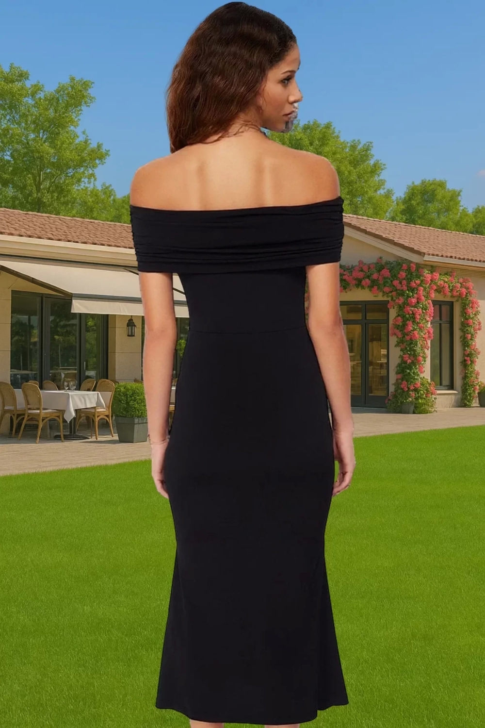 Vücudu Saran Kısa Kollu Örme Elbise Polyester Karışımlı Astarlı Midi Gece Elbisesi Özenle Seçilmiş