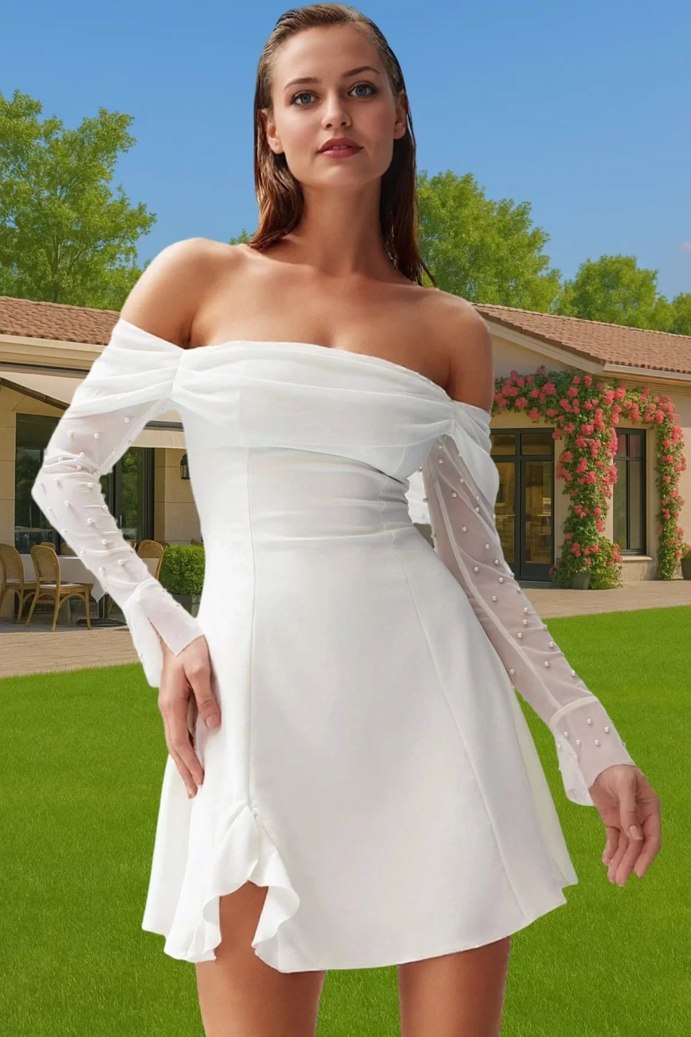 İncili Detaylı A Line Mini Elbise Özel Günler İçin Şık Tasarım Profesyonel Görünüm Modern Stil