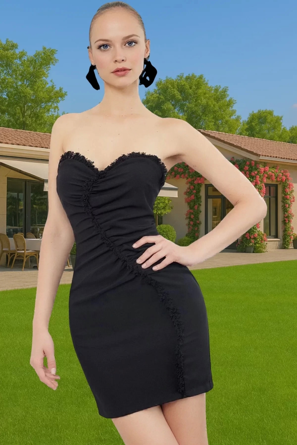 Yazlık Mini Elbise Bodycon Kalıp Finike Dokuma Polyester Kumaş Mükemmel Uyum Seçkin Malzeme