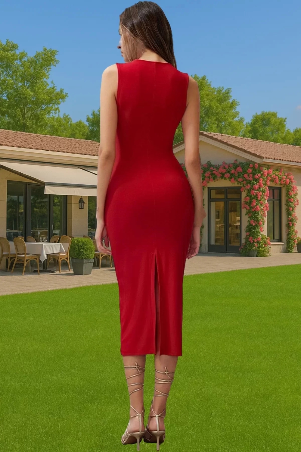 Vücudu Saran Midi Örme Abiye Elbise Şık Tasarım Polyester Elastan Modern Stil Rahat Ve Şık