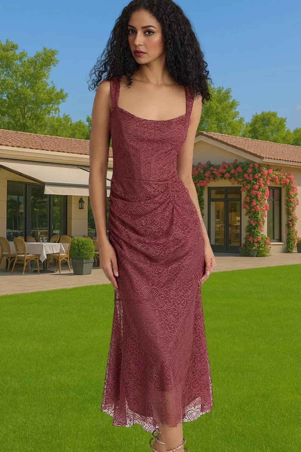 Astarlı Dantel Örme Abiye Elbise Yazlık Vücut Saran Şık Mezuniyet Premium Kalite Yüksek Kalite